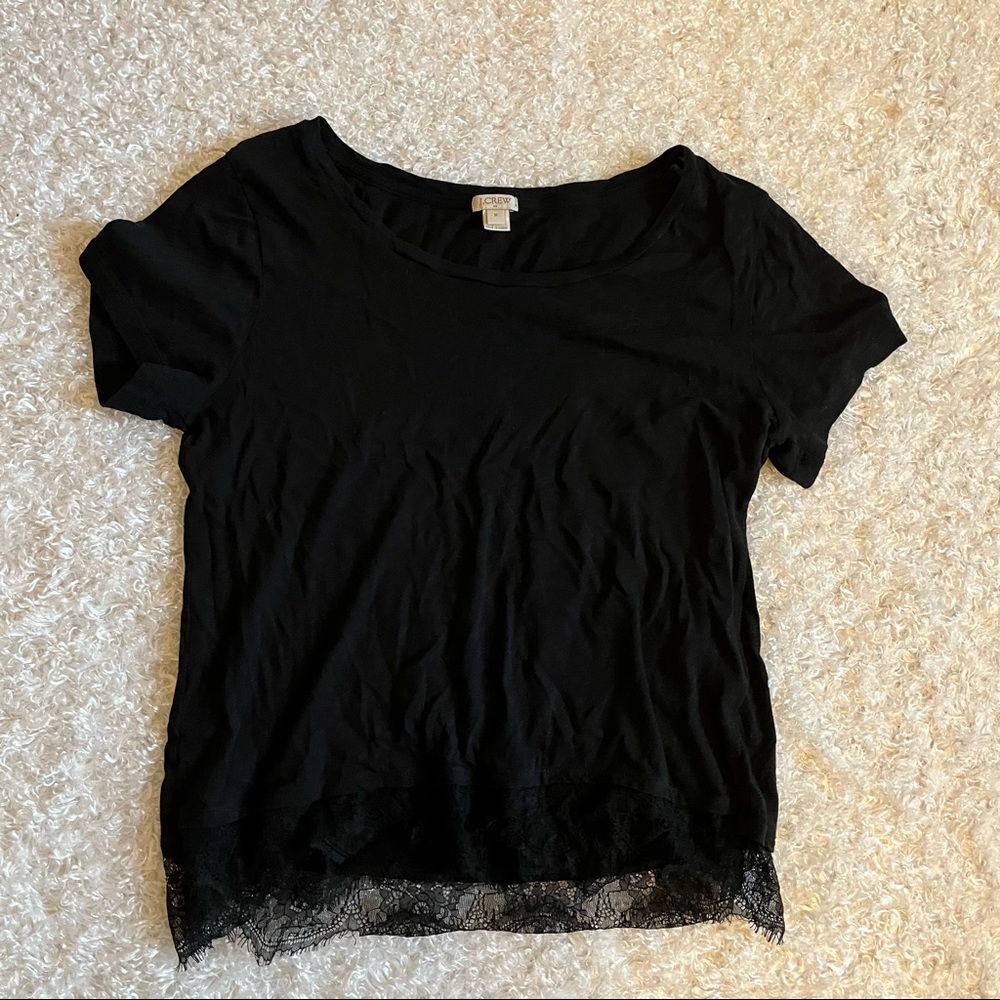 J. Crew Black Short Sleeve Tee with Lace Hem